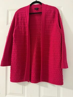 Talbots Open-Front Cable Knit Cardigan - Fuchsia Pink